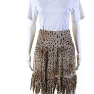 Womens Silk Animal Print Skirt Brown